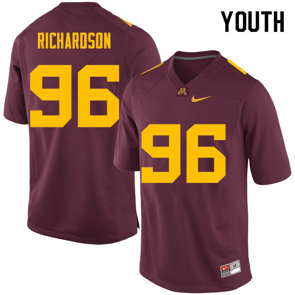 Youth #96 Steven Richardson Minnesota Golden Gophers College Football Jerseys Sale-Maroon